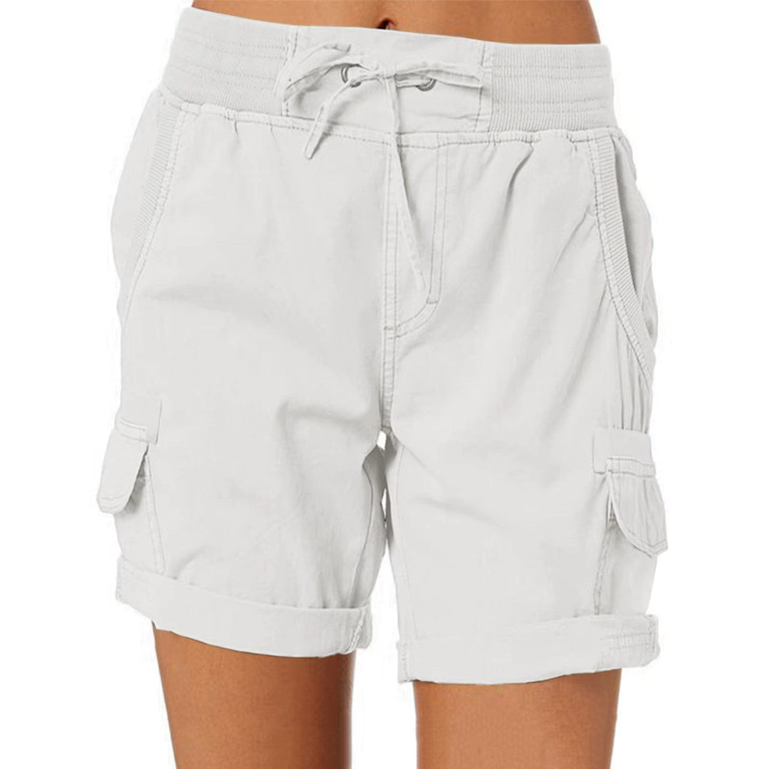 Women's colorful summer beach shorts, Chloe style. Trendy low waist skinny fit for casual beachwear & vacation.