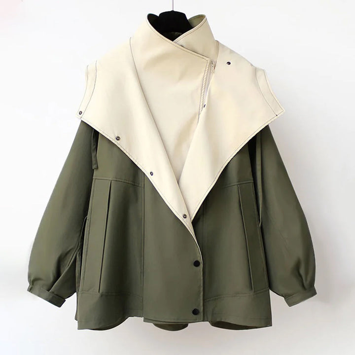 Chic women's double layer hooded jacket, versatile for casual wear & perfect for seasonal transitions.