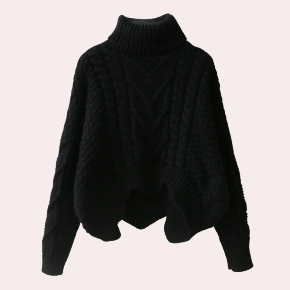 Cozy women's cotton knit turtleneck sweater. Soft, warm long sleeve winter wear for ultimate comfort.