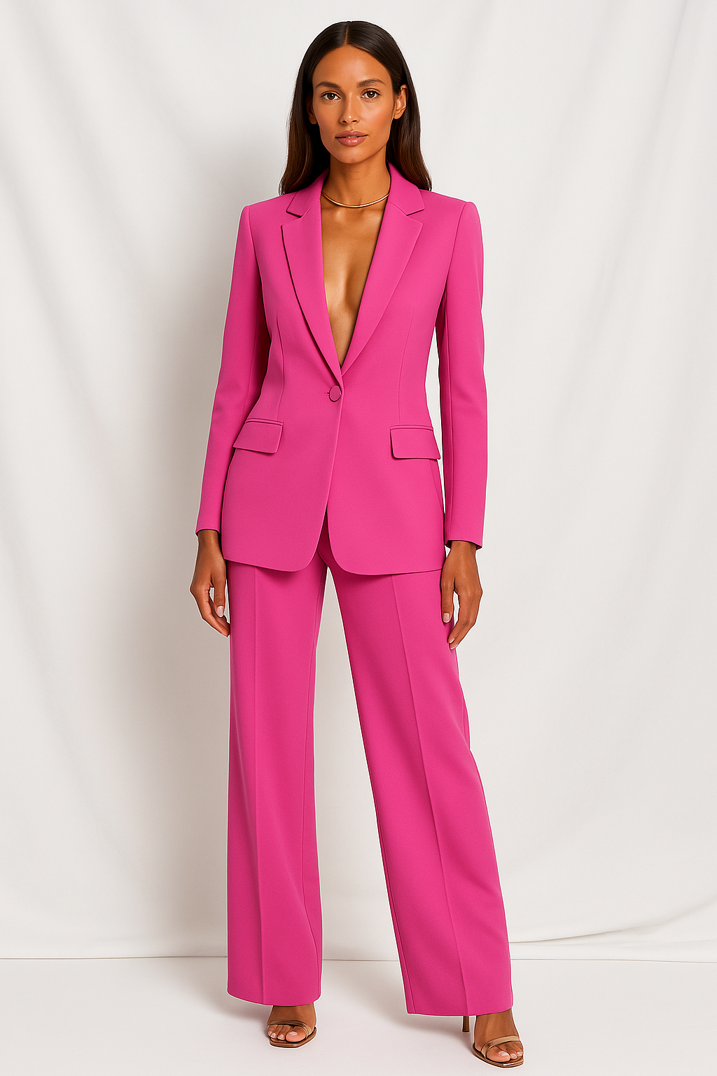 Womens fashion set: elegant tailored blazer and wide leg trousers, perfect for a chic and powerful look.