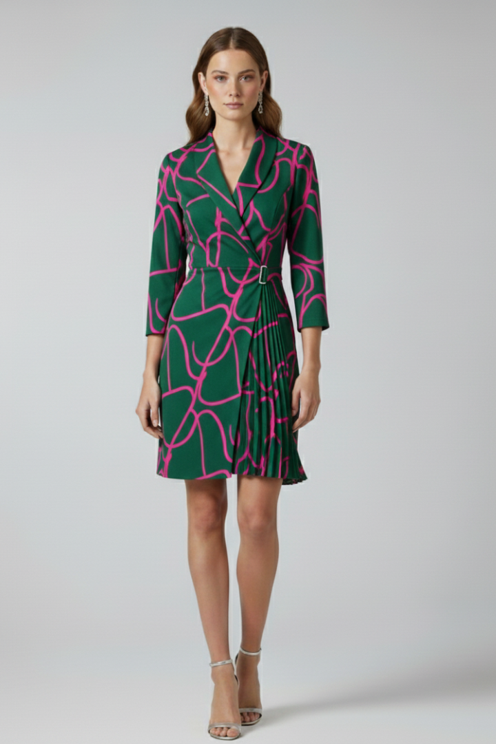 Stylish women's blazer dress workwear, long sleeve, notched collar, and a polished straight hem design.