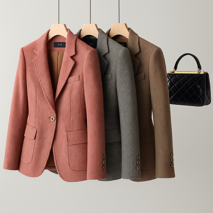 Stylish women's tailored cotton blazer in pink, designed for a sharp and professional silhouette