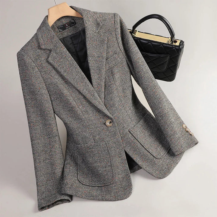 Classic grey cotton blazer for women, tailored fit, perfect for business casual and professional outfits