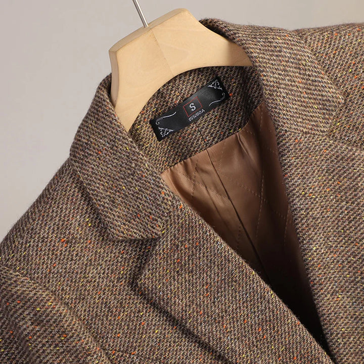 Coffee-colored tailored cotton blazer for women, a timeless piece for business casual elegance