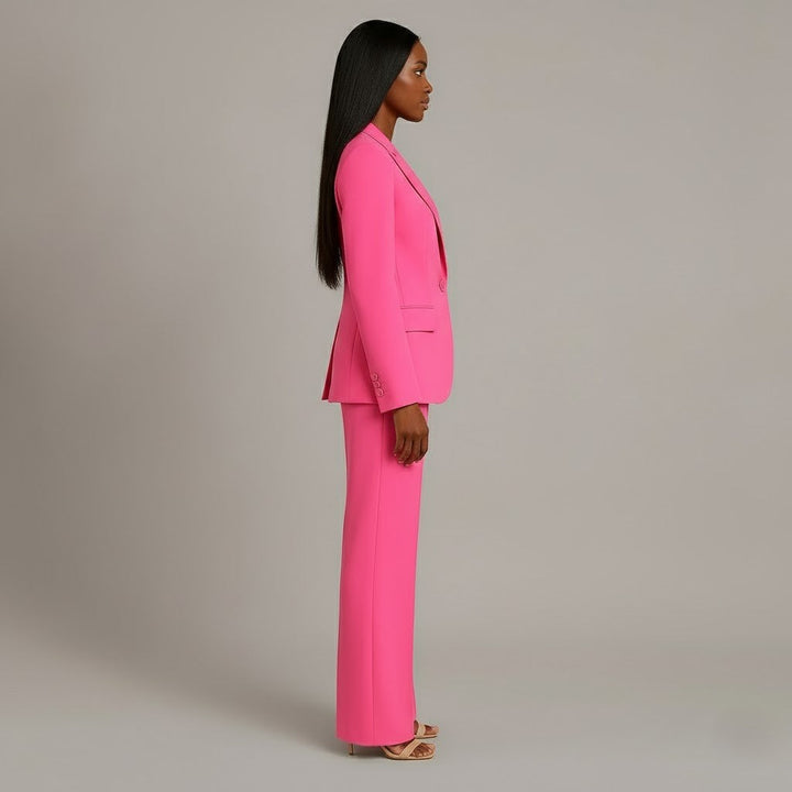 Women's elegant formal suit, a professional outfit with a structured long blazer.