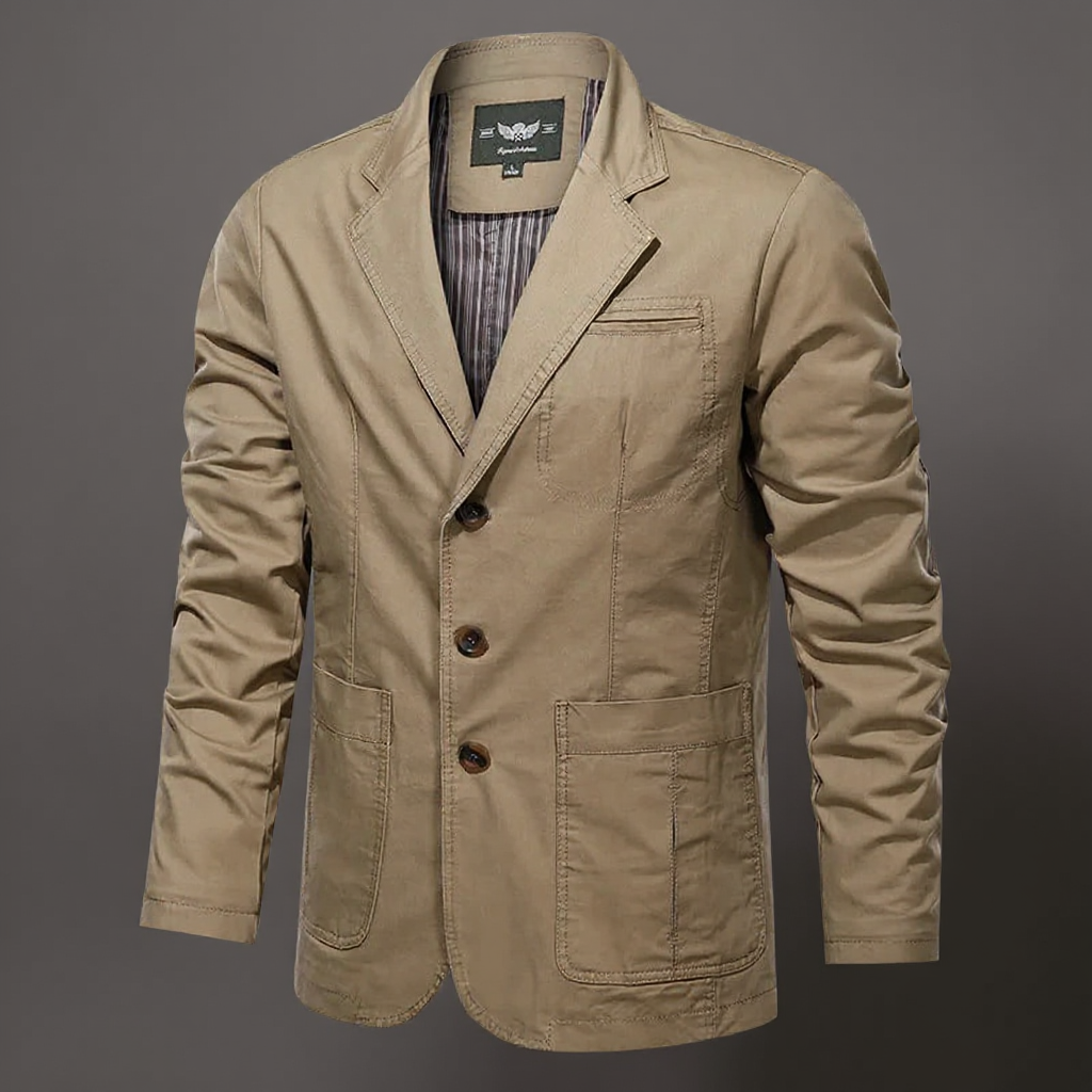 Women's tailored khaki blazer jacket, perfect for elegant outerwear and office wear