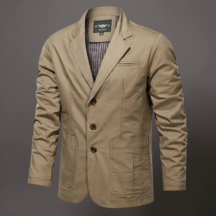 Women's tailored khaki blazer jacket, perfect for elegant outerwear and office wear