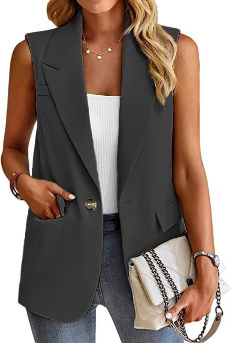 Chic women's tailored sleeveless blazer vest, offering a professional and smart casual style.