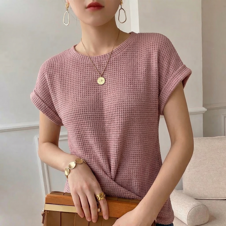 Women's Textured Twist Front Top, elegant long sleeve blouse for modern style and everyday wear.