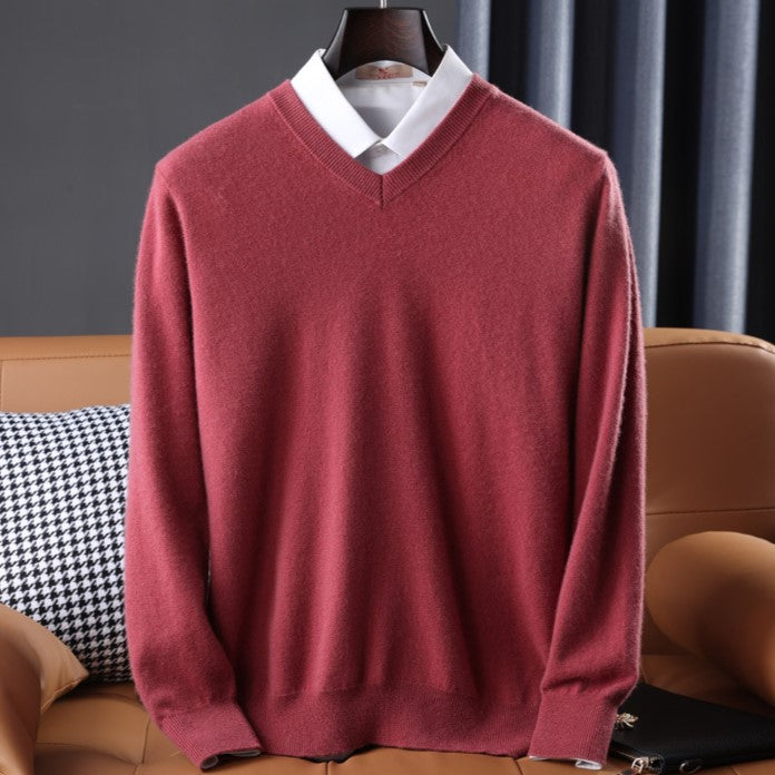 Soft knit v-neck sweater for women, a luxurious cashmere blend elegant top.