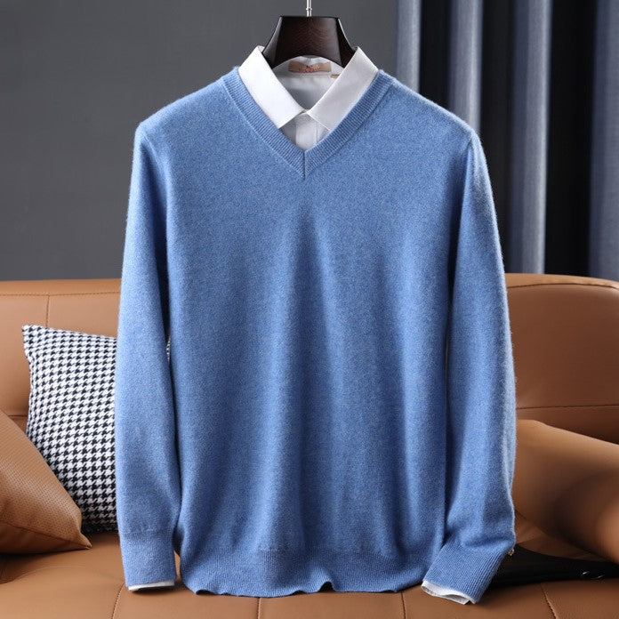 Premium cashmere blend v-neck sweater for women, a soft and comfortable knit top.