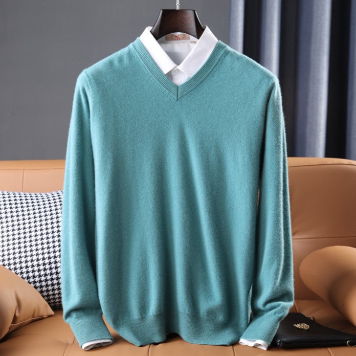 Winter fashion women's v-neck sweater, crafted from a luxurious cashmere blend knit.