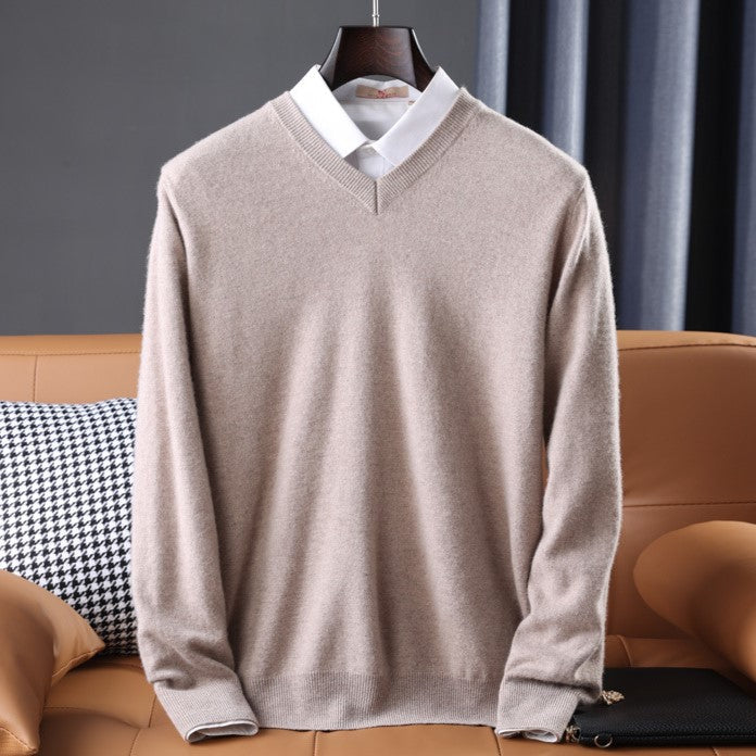 Comfortable and elegant women's v-neck cashmere blend sweater, a premium soft knit.
