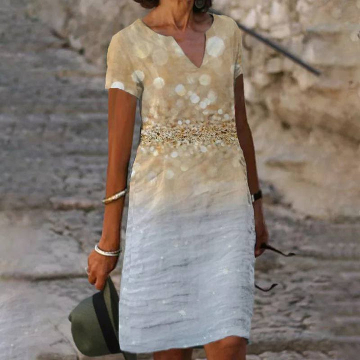 Casual v-neck floral midi dress for women, ideal for warm weather and relaxed style