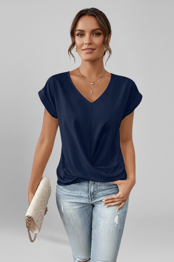 Everyday fashion V-neck short sleeve blouse for women, relaxed fit & chic style.