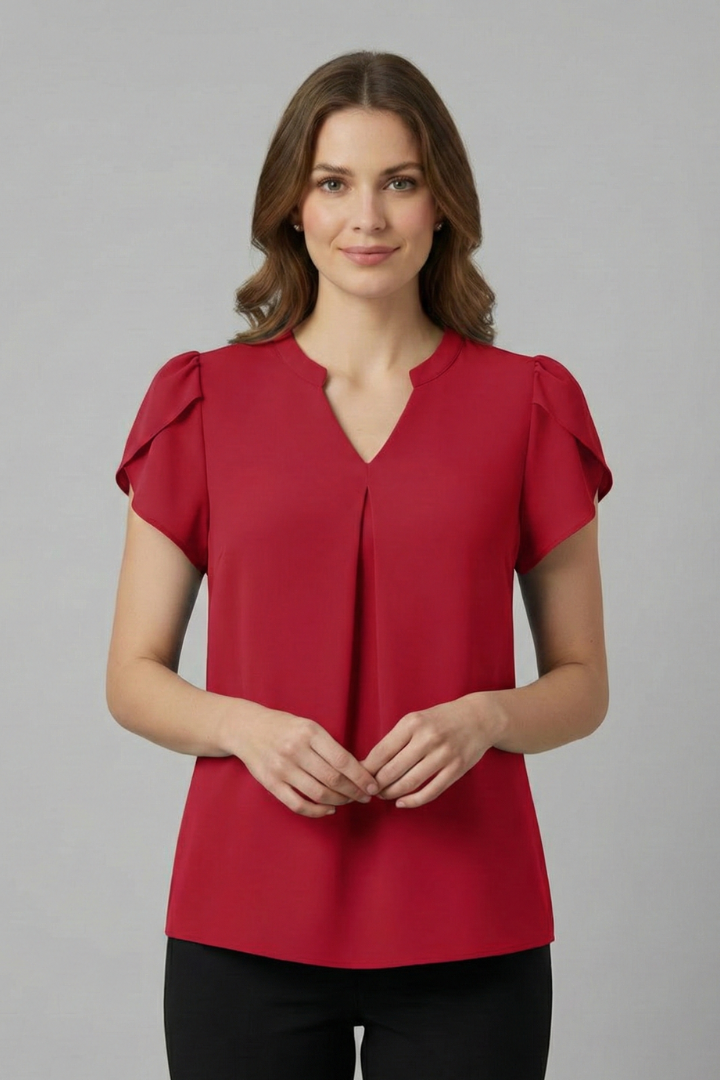 Soft women's V-neck short sleeve casual blouse, comfortable and stylish for everyday versatile wear.