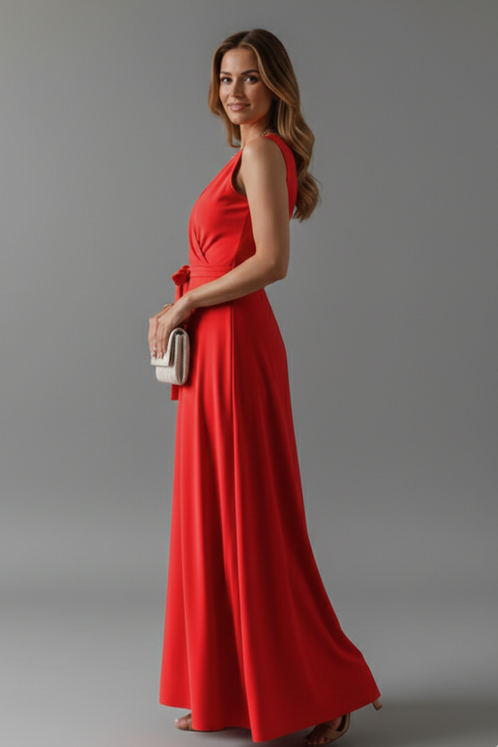 Casual women's sleeveless V-neck long dress, comfortable and flowy for relaxed summer days. Easy wear.