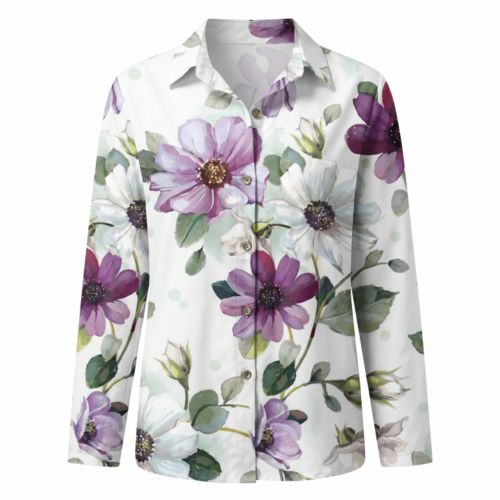 On-trend women's abstract print split neck blouse, ideal for versatile styling.