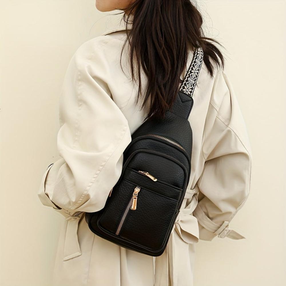 Women's versatile vintage leather crossbody chest bag, showcasing side profile and detail.