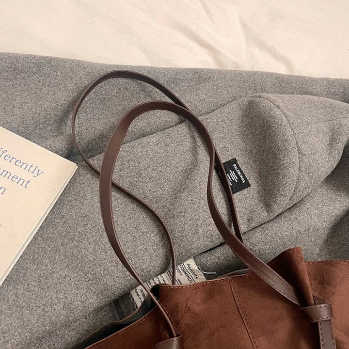 Women's elegant vintage faux suede tote handbag, a timeless classic shoulder bag for any occasion