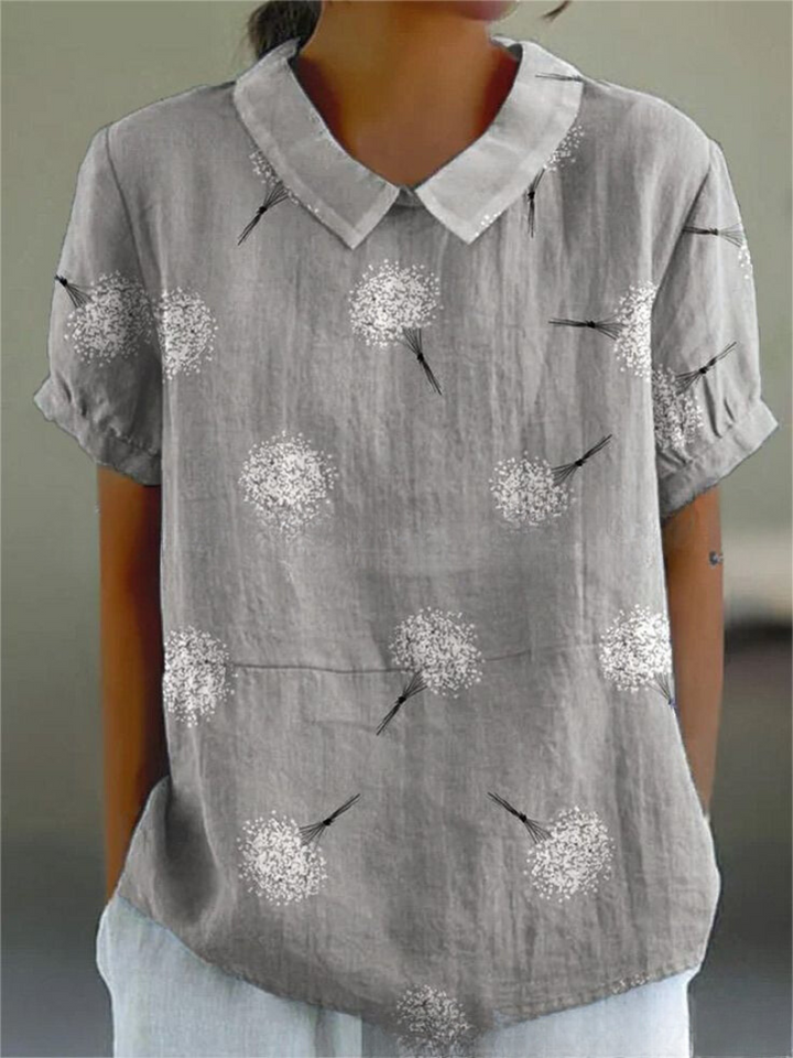 Casual women's short sleeve top, featuring unique vintage floral embroidery design.