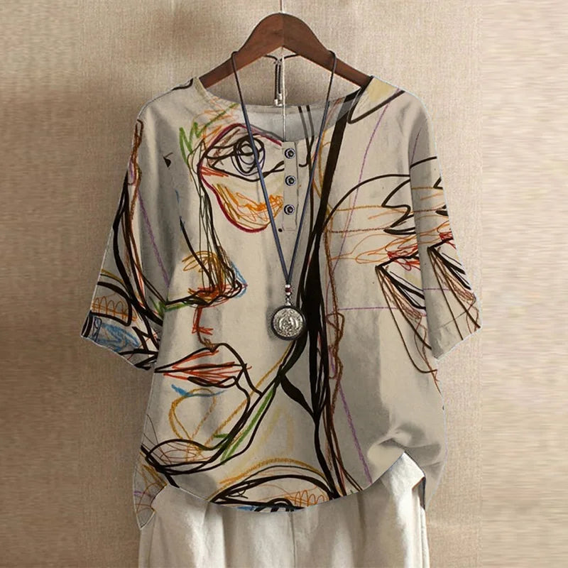 Enjoy summer fashion with this loose fit women's vintage floral print blouse, a perfect bohemian casual top.
