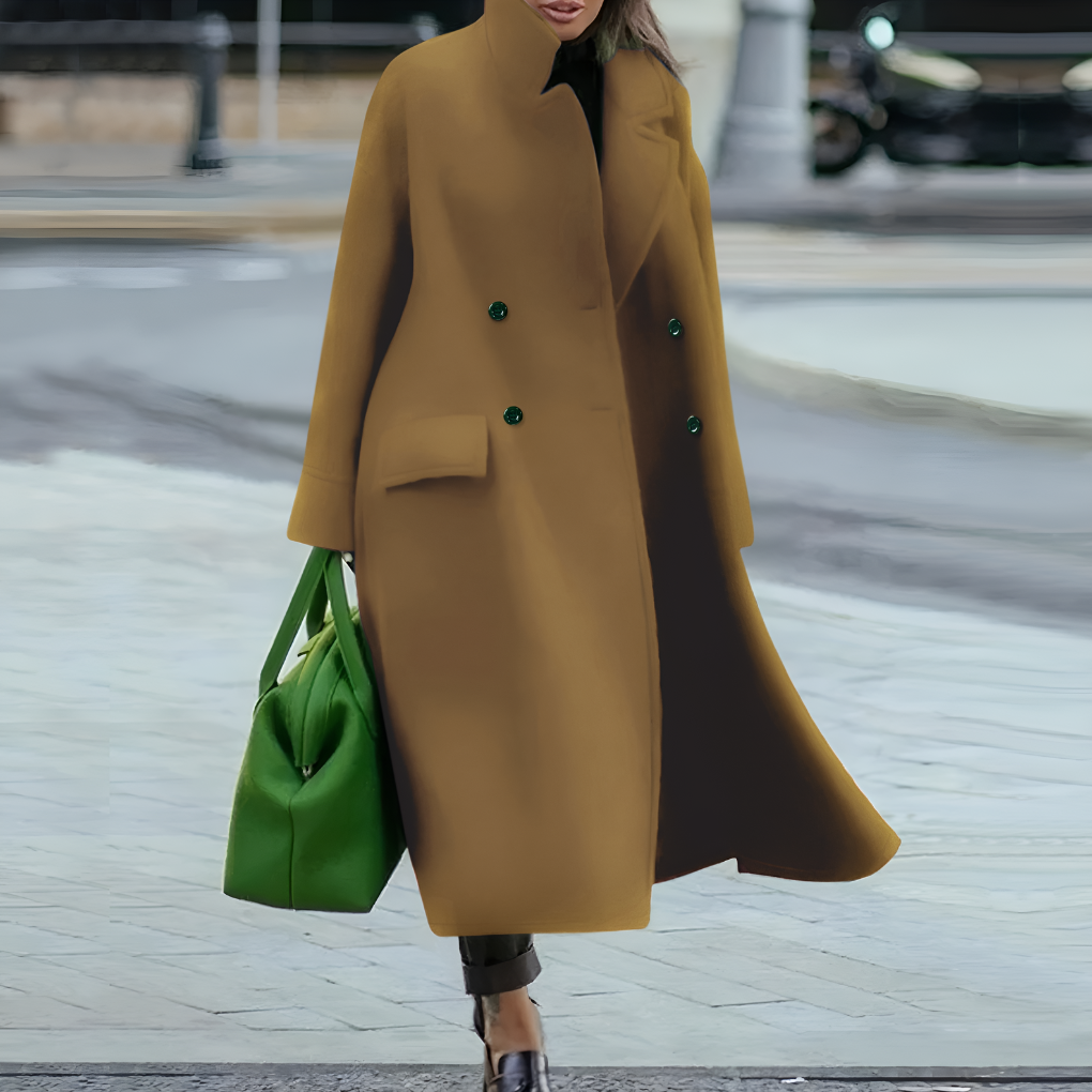 Stylish women's oversized waterproof long coat, button-front design for seasonal fashion.