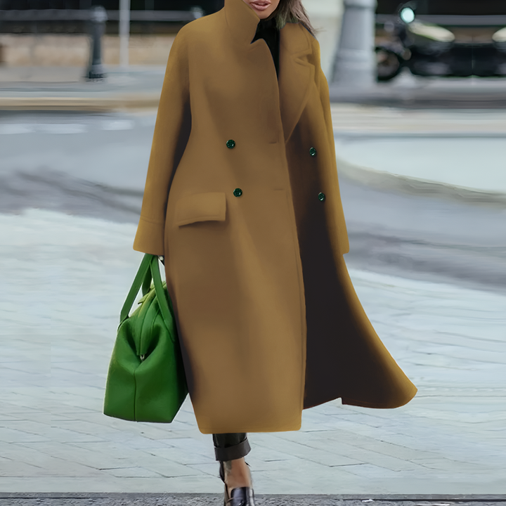 Stylish women's oversized waterproof long coat, button-front design for seasonal fashion.