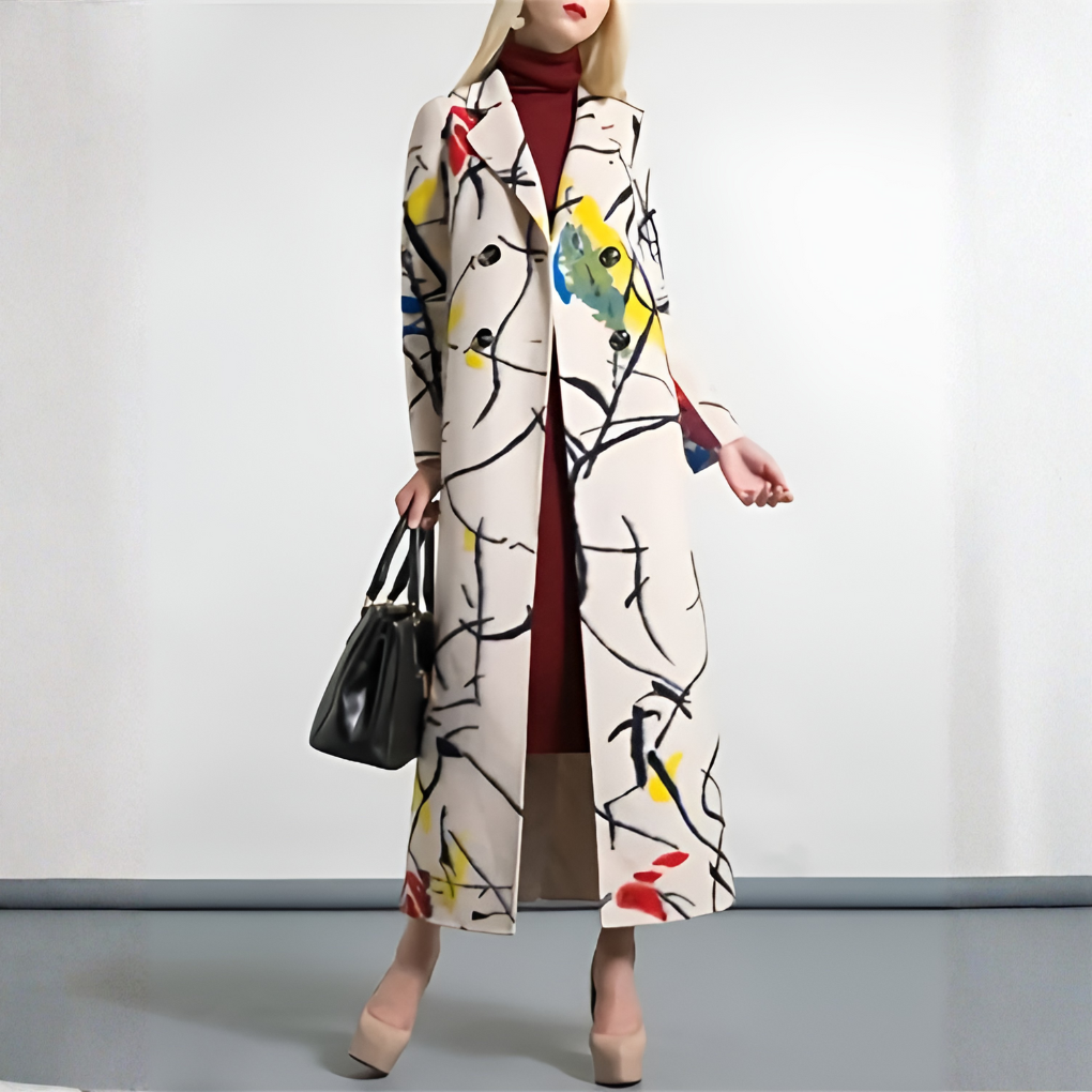 Practical women's waterproof long jacket, button-front for secure weather protection.
