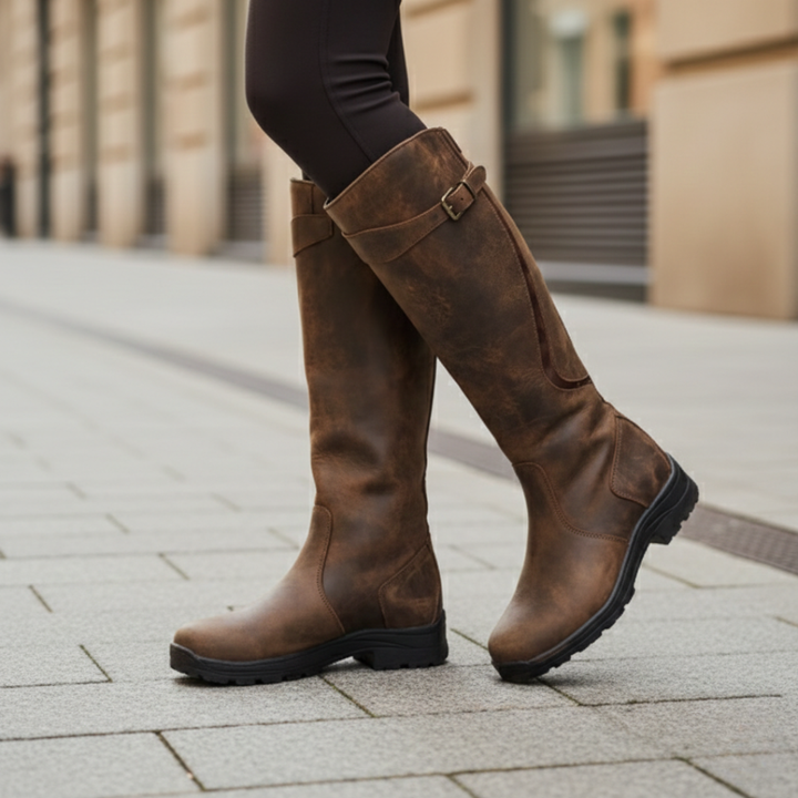 Women's waterproof knee-high boots with orthopedic support and excellent traction for confident walking.