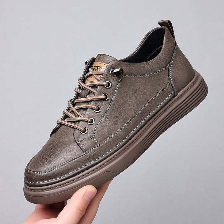 Group shot of women's leather casual sneakers in different colors, showcasing variety
