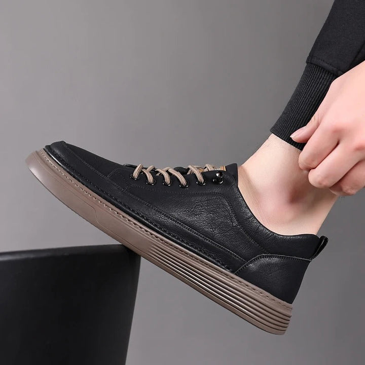 Pair of women's leather casual sneakers, designed for both style and walking comfort