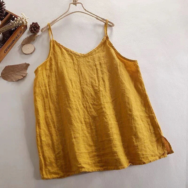 Breathable linen camisole in a neutral color, designed for women's relaxed summer styling.