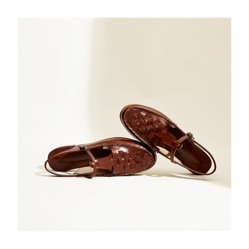 Women's woven leather slingback sandals in tan, perfect for comfortable summer wear.