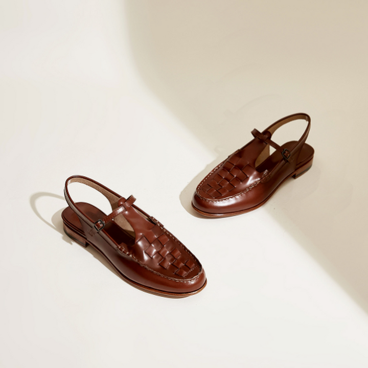 Everyday women's summer sandals - woven leather slingback design in a neutral tan hue.