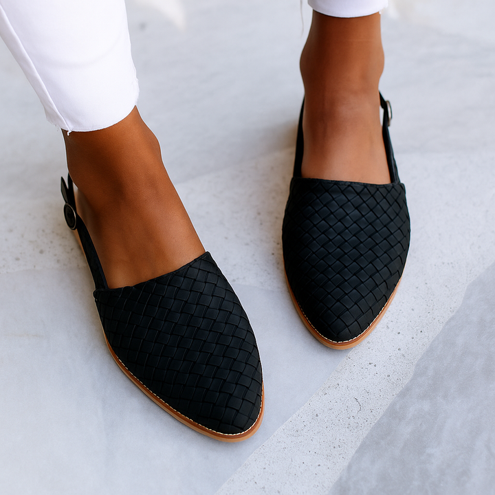 Versatile women's slip-on flats, closed toe woven sandals offering chic comfort for daily wear.