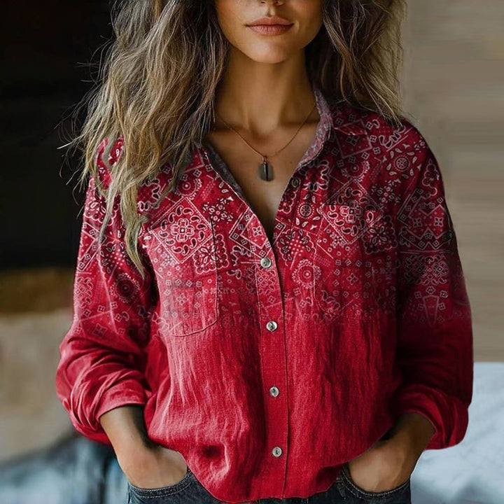 Women's button-down long sleeve shirt, multiple colors, classic collar, lightweight fabric, hip-length, versatile styling.