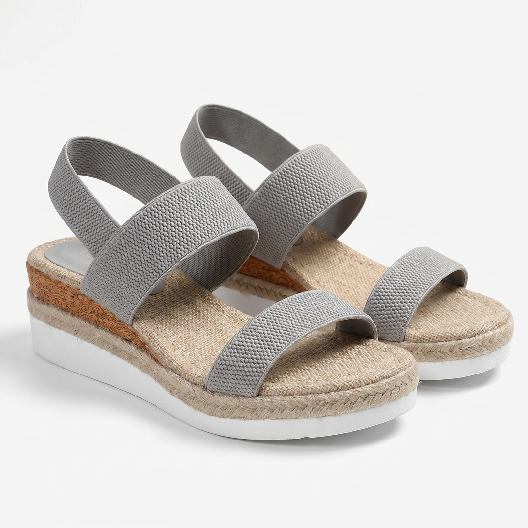 Close-up of the arch support on orthopedic wedge sandals, designed for all-day comfort & walking.