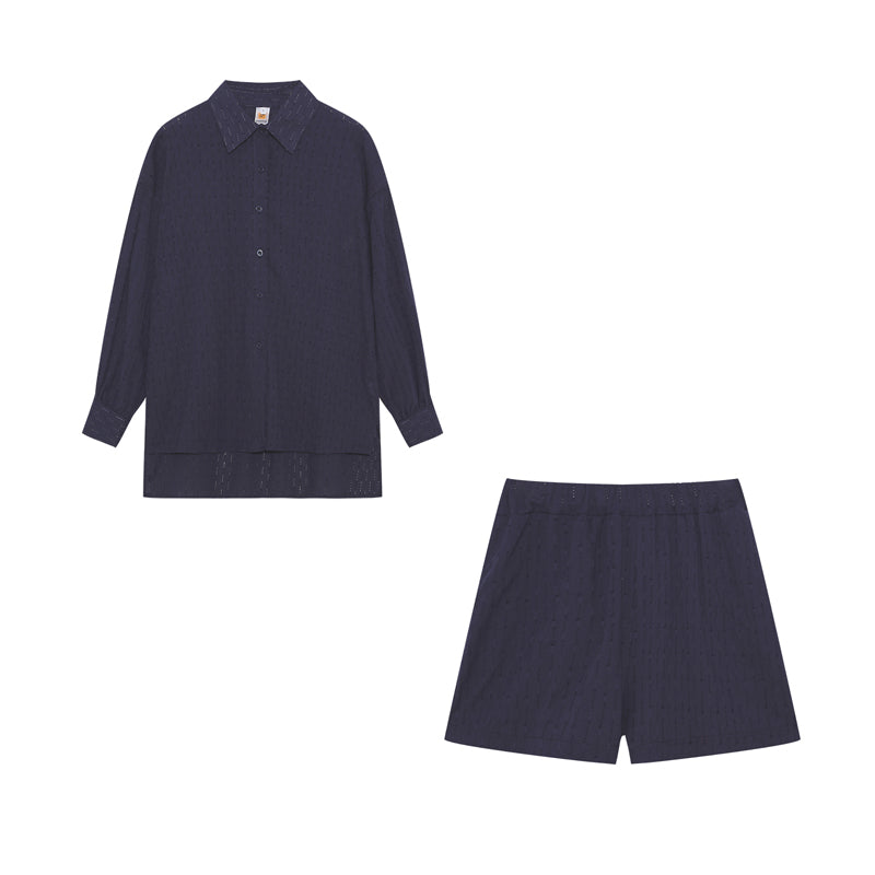 Women's cotton summer set, featuring lightweight, breathable fabric with tonal stripes, ideal for casual summer outings.