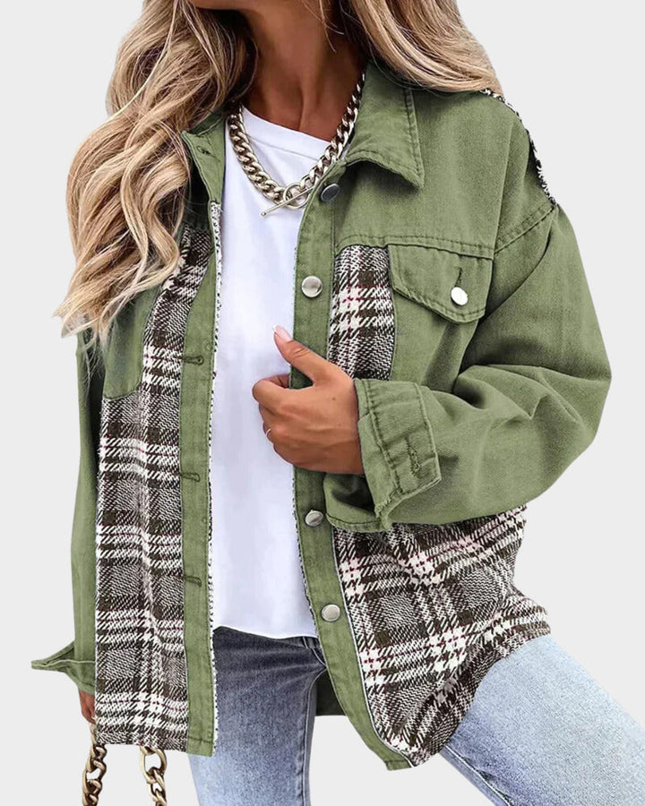 Women's chic denim jacket, button-front, perfect for modern fashion & everyday wear.
