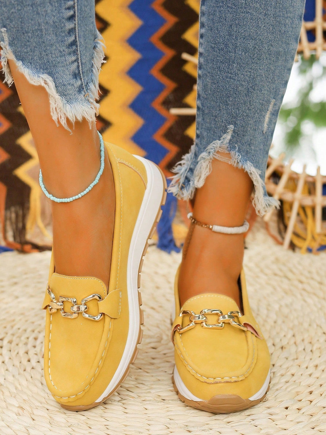 Women's Flat Buckle Loafers with Slip - Resistant Sole - Lexians