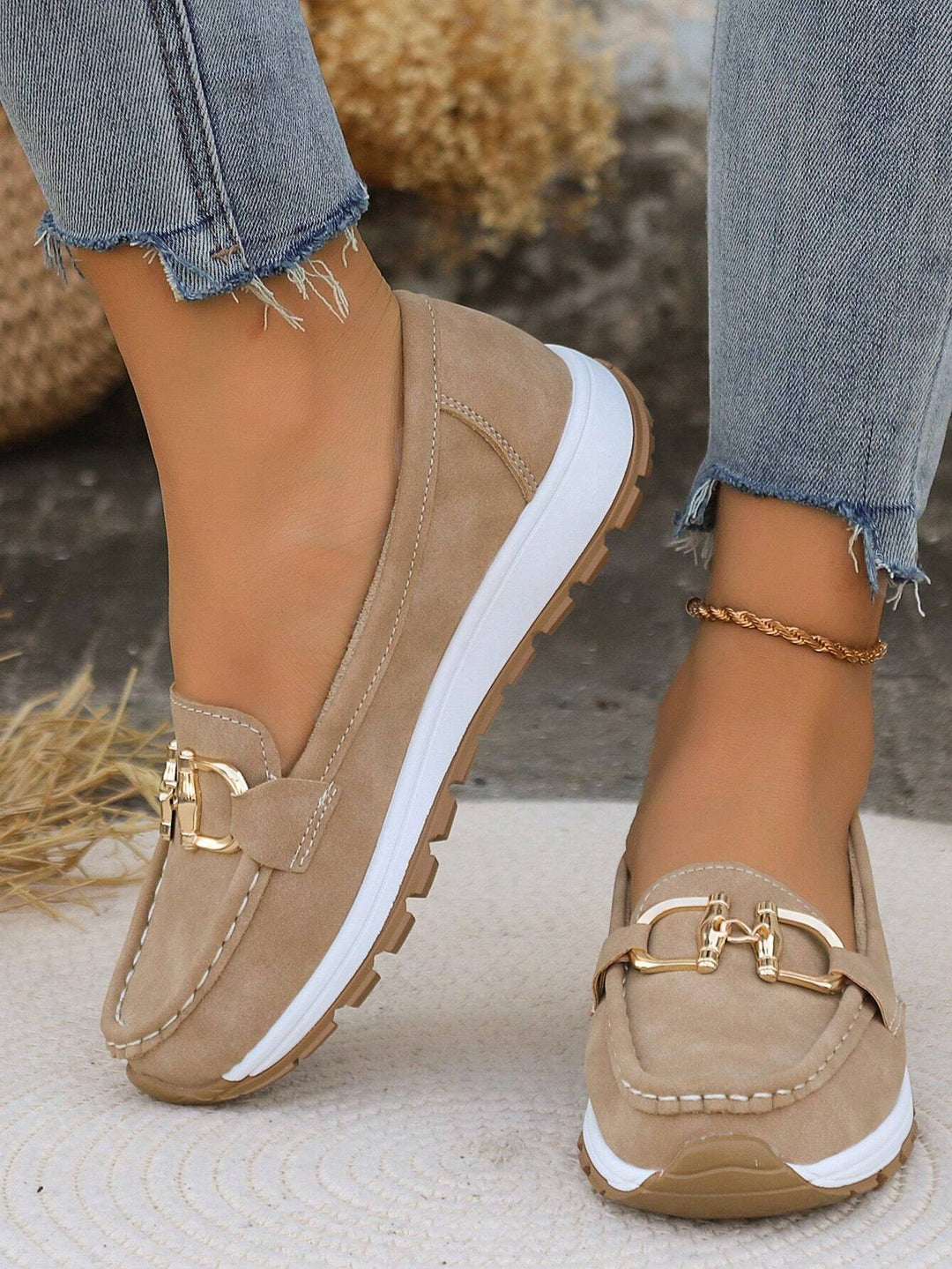 Women's Flat Buckle Loafers with Slip - Resistant Sole - Lexians