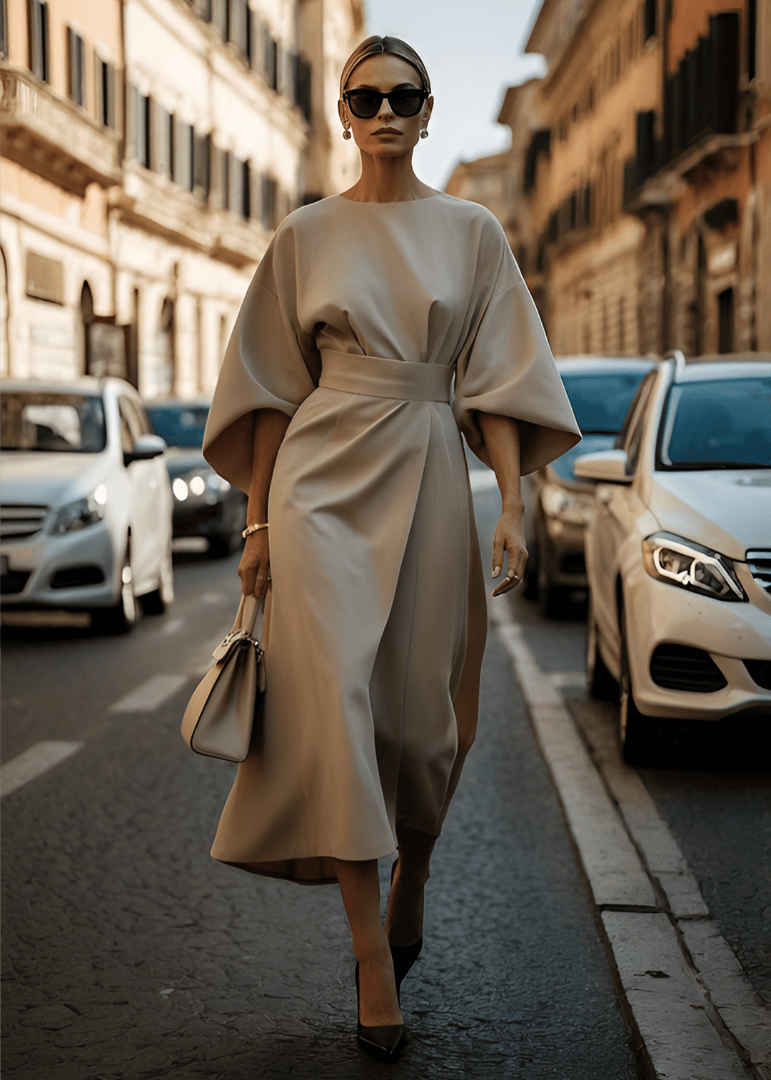 Women's Flowy Belted Maxi Dress with Kimono Sleeves - Lexians