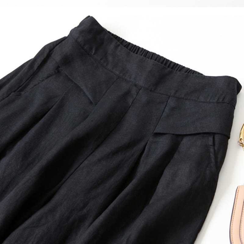 Women's High Waist Wide Leg Cotton Linen Pants with Pockets - Lexians
