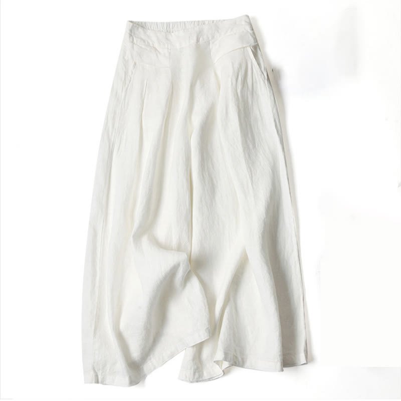 Women's High Waist Wide Leg Cotton Linen Pants with Pockets - Lexians