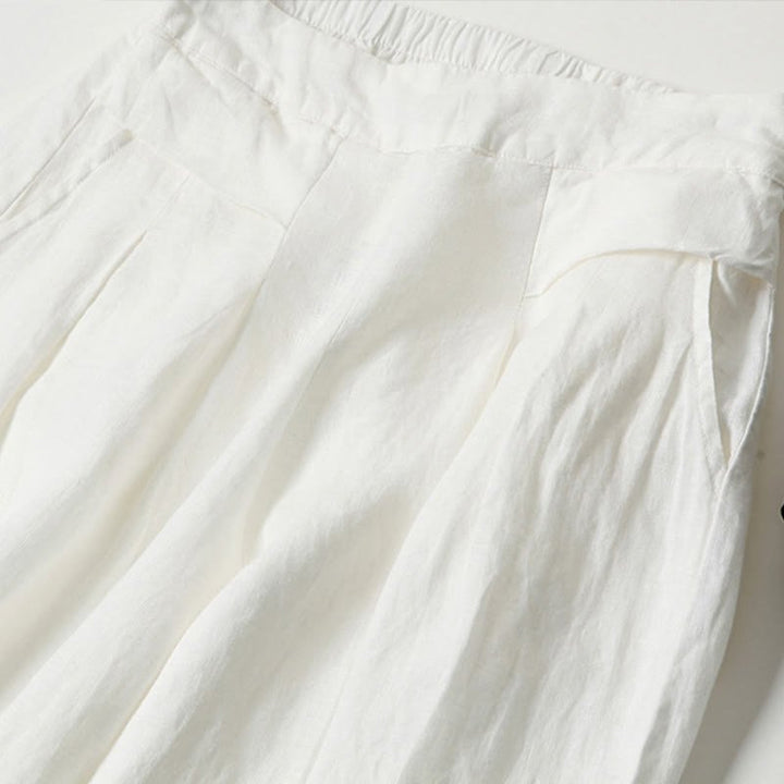Women's High Waist Wide Leg Cotton Linen Pants with Pockets - Lexians