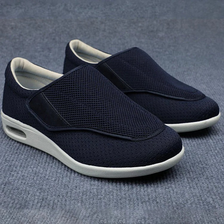 "Women's plus size breathable mesh wide shoes with spacious toe box and velcro closures, perfect for swollen feet comfort."