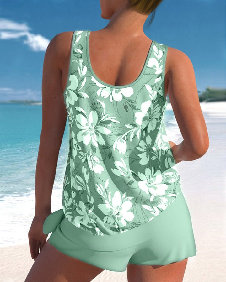 Women's Scoop Neck Tankini Set with Mid - Rise Shorts - Lexians