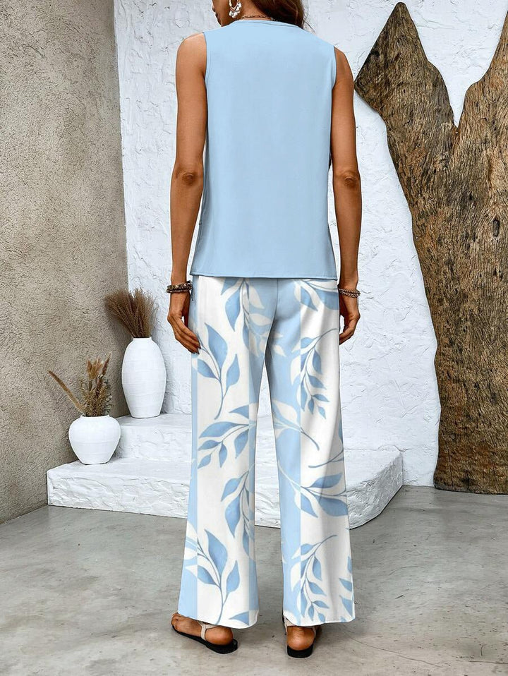 Women’s Summer Two - Piece Set with Layered Top & Wide - Leg Pants - Lexians