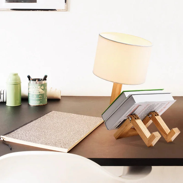 Stylish wooden robot lamp. Adjustable head & arms, perfect unique lighting for modern home decor.